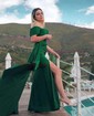 Sheath/Column Off-the-shoulder Satin Prom Dresses With Ruched