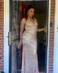 Trumpet/Mermaid Sweep Train V-neck Sequined Prom Dresses