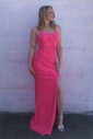 Sheath/Column Sweep Train Scoop Neck Velvet Sequins Split Front Prom Dresses