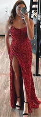 Sheath/Column Scoop Neck Sparkly Velvet Sequin Prom Dresses