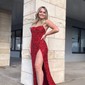 Sheath/Column Sweep Train Scoop Neck Velvet Sequins Split Front Prom Dresses