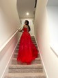 Ball Gown Scoop Neck Tulle Sweep Train Appliques Lace Prom Dresses