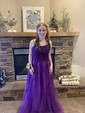 Ball Gown Scoop Neck Tulle Prom Dresses With Appliques