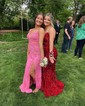 Mermaid V-neck Sparkly Velvet Sequin Prom Dresses