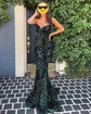 Mermaid V-neck Sparkly Velvet Sequin Prom Dresses