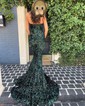 Mermaid V-neck Sparkly Velvet Sequin Prom Dresses