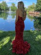 Mermaid V-neck Sparkly Velvet Sequin Prom Dresses