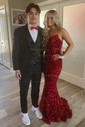 Mermaid V-neck Sparkly Velvet Sequin Prom Dresses