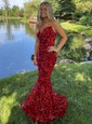 Mermaid V-neck Sparkly Velvet Sequin Prom Dresses
