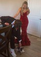 Mermaid V-neck Sparkly Velvet Sequin Prom Dresses