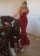 Trumpet/Mermaid Floor-length V-neck Velvet Sequins Prom Dresses