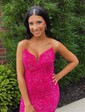 Mermaid V-neck Sparkly Velvet Sequin Prom Dresses