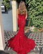 Trumpet/Mermaid Floor-length V-neck Velvet Sequins Prom Dresses