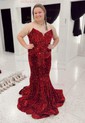 Mermaid V-neck Sparkly Velvet Sequin Prom Dresses