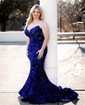 Trumpet/Mermaid Floor-length V-neck Velvet Sequins Prom Dresses