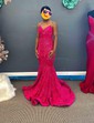 Trumpet/Mermaid Floor-length V-neck Velvet Sequins Prom Dresses