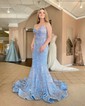 Mermaid V-neck Sparkly Velvet Sequin Prom Dresses