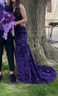 Sheath/Column Sweep Train V-neck Velvet Sequins Split Front Prom Dresses