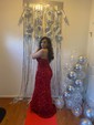 Sheath/Column Sweep Train V-neck Velvet Sequins Split Front Prom Dresses