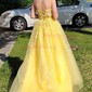 Ball Gown/Princess Scoop Neck Tulle Sweep Train Appliques Lace Prom Dresses