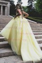 Ball Gown/Princess Scoop Neck Tulle Sweep Train Appliques Lace Prom Dresses