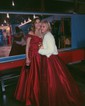 Ball Gown Off-the-shoulder Satin 3D Floral Prom Dresses With Appliques