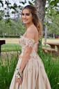 Ball Gown/Princess Sweep Train Off-the-shoulder Satin Beading Prom Dresses