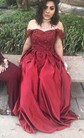 Ball Gown Off-the-shoulder Satin 3D Floral Prom Dresses With Appliques