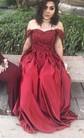 Ball Gown/Princess Sweep Train Off-the-shoulder Satin Beading Prom Dresses