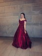 Ball Gown/Princess Sweep Train Off-the-shoulder Satin Beading Prom Dresses