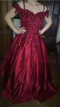 Ball Gown Off-the-shoulder Satin 3D Floral Prom Dresses With Appliques