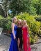 Red Sheath/Column Square Neck Satin Prom Dresses With Floor-length