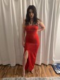 Red Sheath/Column Square Neck Satin Prom Dresses With Floor-length