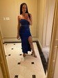 Red Sheath/Column Square Neck Satin Prom Dresses With Floor-length
