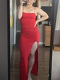 Red Sheath/Column Square Neck Satin Prom Dresses With Floor-length