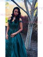 Ball Gown Off-the-shoulder Satin Sweep Train Beading Prom Dresses