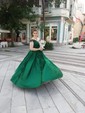 Ball Gown Off-the-shoulder Satin Prom Dresses With Appliques