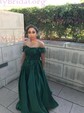 Ball Gown Off-the-shoulder Satin Sweep Train Beading Prom Dresses