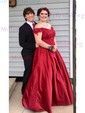 Ball Gown Off-the-shoulder Satin Sweep Train Beading Prom Dresses