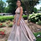 Ball Gown V-neck Glitter Floor-length Prom Dresses