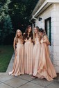 Sky Blue A-line V-neck Jersey Prom Dresses With Ruched