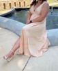 Sky Blue A-line V-neck Jersey Prom Dresses With Ruched