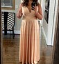 Sky Blue A-line V-neck Jersey Prom Dresses With Ruched