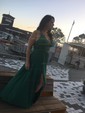 Sky Blue A-line V-neck Jersey Prom Dresses With Ruched