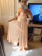 Sky Blue A-line V-neck Jersey Prom Dresses With Ruched