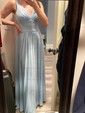 Sky Blue A-line V-neck Jersey Prom Dresses With Ruched