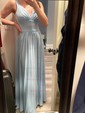 A-line Sweep Train V-neck Jersey Split Front Prom Dresses