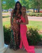 Sheath/Column One Shoulder Velvet Sequins Sweep Train Split Front Prom Dresses