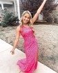 Sheath/Column One Shoulder Sparkly Velvet Sequin Prom Dresses