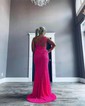 Sheath/Column One Shoulder Velvet Sequins Sweep Train Split Front Prom Dresses